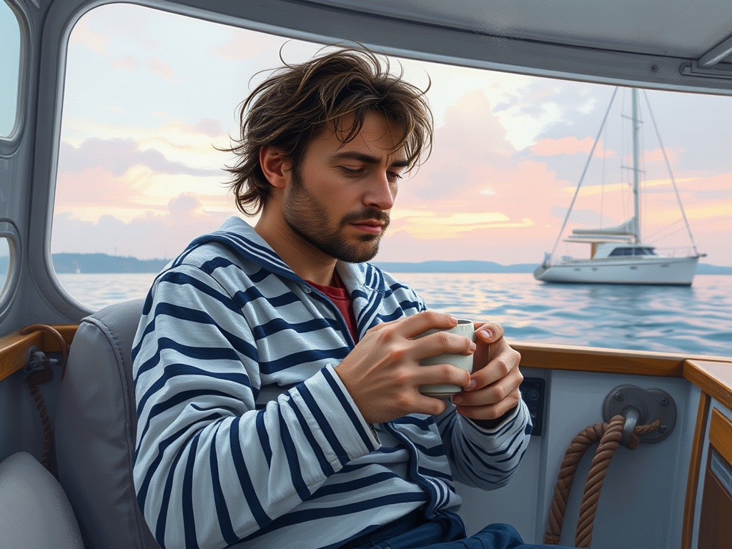 Dawn in the anchorage, coffee and a tired skipper
