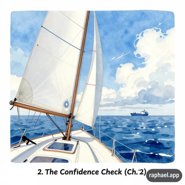 Yacht under sail, tanker on horizon