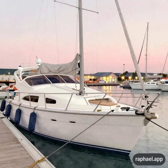 Yacht alongside at dusk