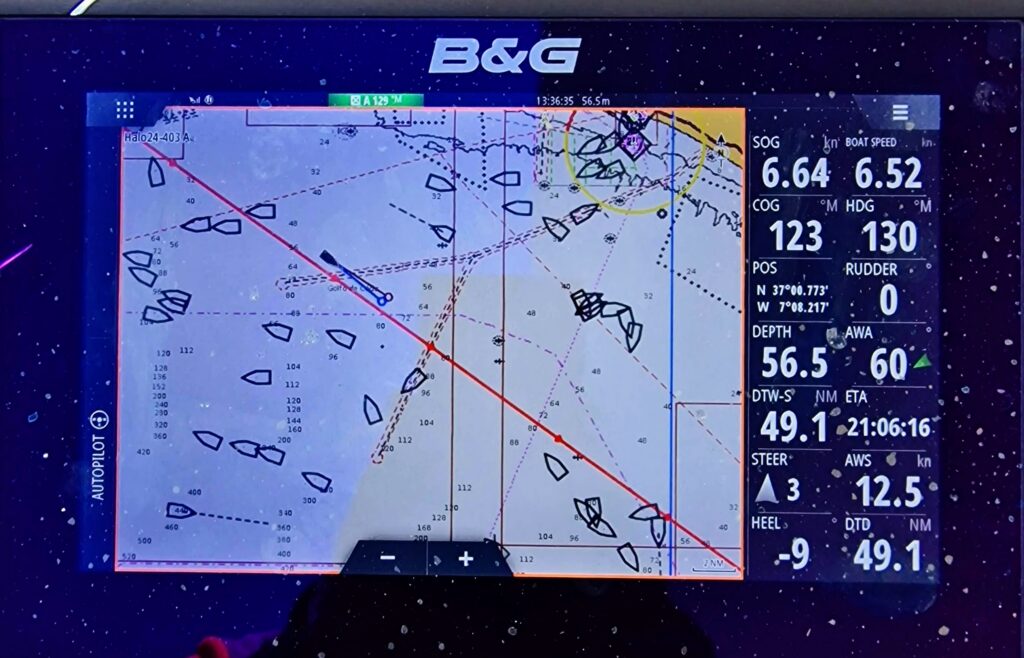 Radar display on sailing yacht showing target tracking