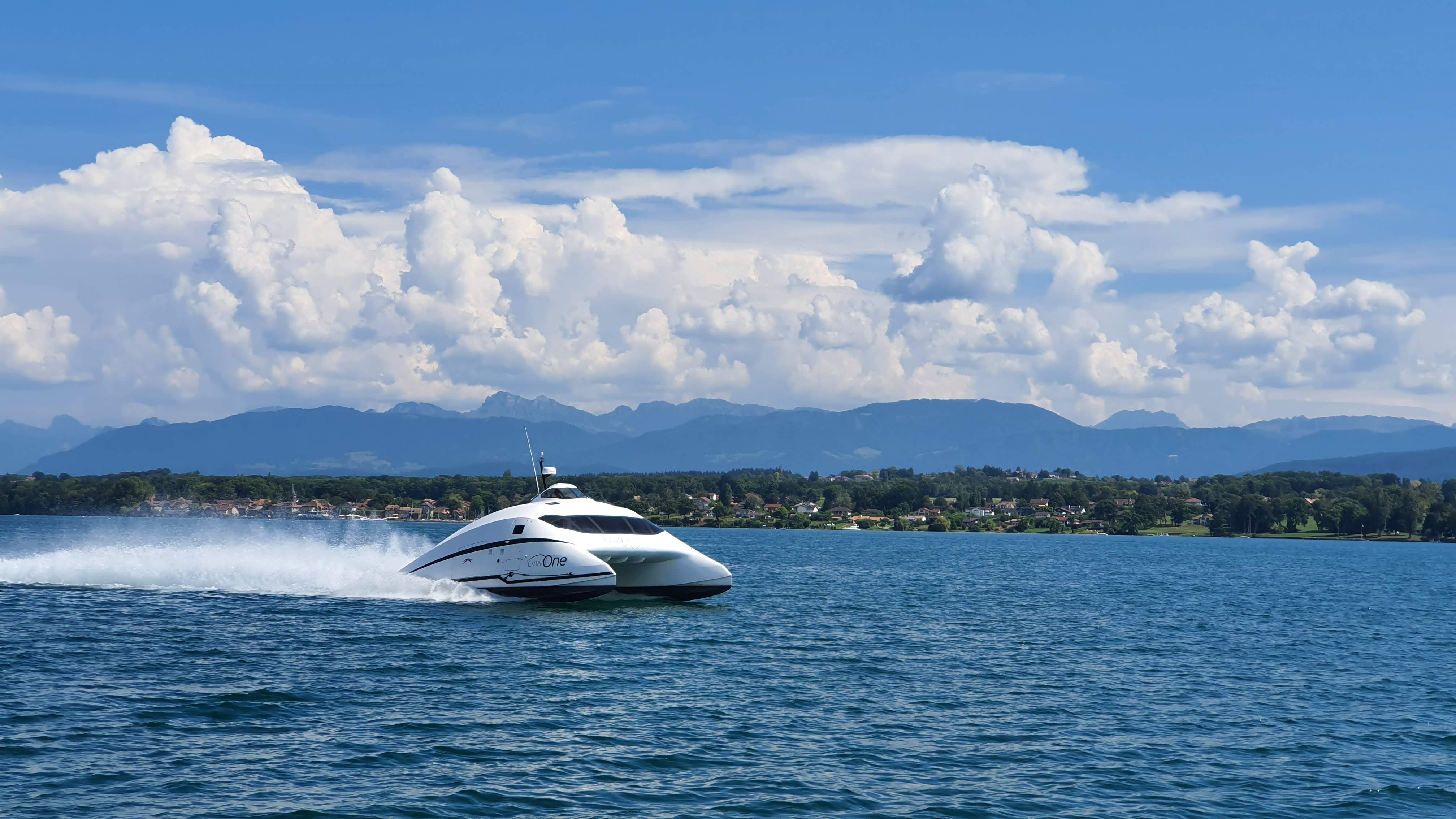 High-speed vessel crossing calm waters