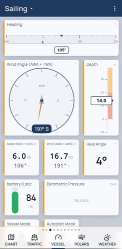 Galvanic App — scheda Imbarcazione: dashboard di widget personalizzabile e rilevamento dispositivi NMEA
